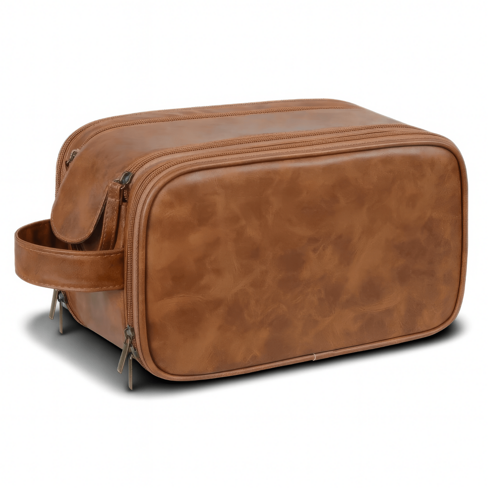 Trousse de toilette homme simili cuir marron foncé avec double compartiment